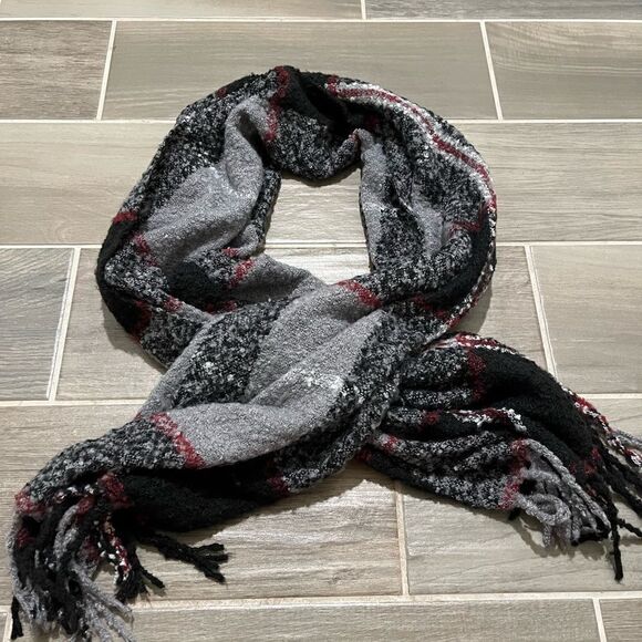 Plaid blanket scarf with fringe - Picture 1 of 4